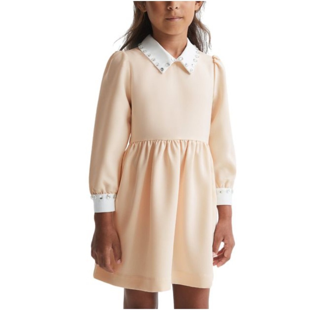 • Reiss Riley Diamante Collar Dress cream neutral with Diamante collar and cuffs